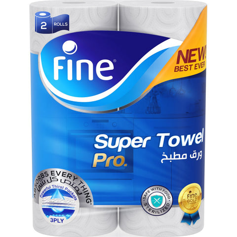 GETIT.QA- Qatar’s Best Online Shopping Website offers FINE SUPER TOWEL PRO NEW & IMPROVED STERILIZED & HALF PERFORATED KITCHEN PAPER TOWEL 3PLY 2 ROLLS at the lowest price in Qatar. Free Shipping & COD Available!