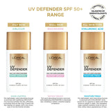 GETIT.QA- Qatar’s Best Online Shopping Website offers L'OREAL PARIS UV DEFENDER ANTI-AGING SUNSCREEN SPF 50+ SHINE 50 ML at the lowest price in Qatar. Free Shipping & COD Available!