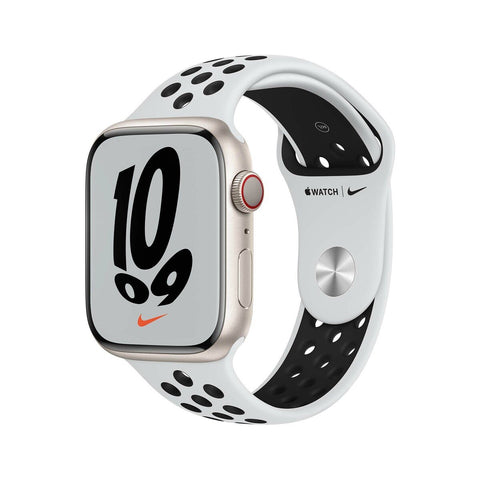 GETIT.QA- Qatar’s Best Online Shopping Website offers APPLE WATCH NIKE SERIES 7 GPS + CELLULAR MKJ33 41MM STARLIGHT ALUMINIUM CASE WITH PURE PLATINUM/BLACK NIKE SPORT BAND at the lowest price in Qatar. Free Shipping & COD Available!