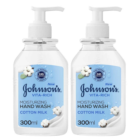 GETIT.QA- Qatar’s Best Online Shopping Website offers JOHNSON'S HAND WASH VITA RICH MOISTURIZING COTTON MILK 2 X 300 ML at the lowest price in Qatar. Free Shipping & COD Available!