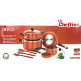 GETIT.QA- Qatar’s Best Online Shopping Website offers CHEFLINE NON STICK COOKWARE SET 11S ROYAL GOLD IND at the lowest price in Qatar. Free Shipping & COD Available!