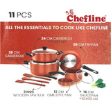 GETIT.QA- Qatar’s Best Online Shopping Website offers CHEFLINE NON STICK COOKWARE SET 11S ROYAL GOLD IND at the lowest price in Qatar. Free Shipping & COD Available!