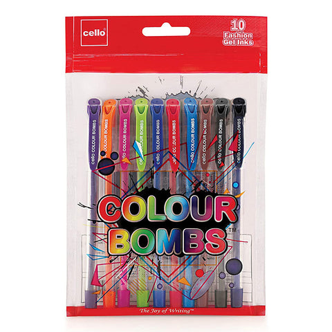 GETIT.QA- Qatar’s Best Online Shopping Website offers CELLO COLOUR BOMBS VIVID COLOURED INK GEL PENS, PACK OF 10, CE-CB8-10A at the lowest price in Qatar. Free Shipping & COD Available!