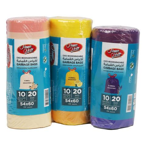 Home Mate Biodegradable Drawstring Garbage Bag With Assorted Scent 10 Gallons Size 54 x 60cm 3 x 20pcs