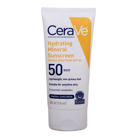 GETIT.QA- Qatar’s Best Online Shopping Website offers CeraVe Hydrating Mineral Sunscreen SPF50 For Body 150 ml at the lowest price in Qatar. Free Shipping & COD Available!