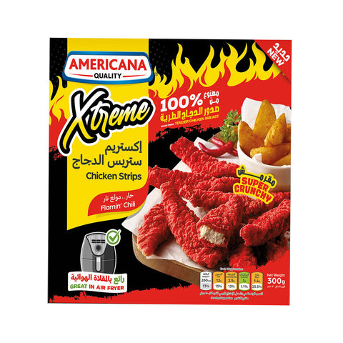 GETIT.QA- Qatar’s Best Online Shopping Website offers AMERICANA XTREME FLAMIN CHILI CHICKEN STRIPS 300 G at the lowest price in Qatar. Free Shipping & COD Available!