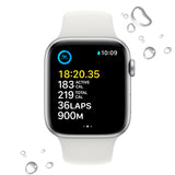 GETIT.QA- Qatar’s Best Online Shopping Website offers APPLE WATCH SE GPS SILVER ALUMINIUM CASE WITH WHITE SPORT BAND-- 40 MM-- MNJV3AE at the lowest price in Qatar. Free Shipping & COD Available!