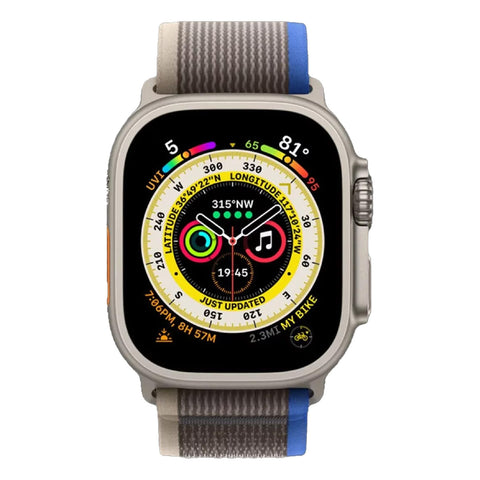 GETIT.QA- Qatar’s Best Online Shopping Website offers APPLE WATCH ULTRA GPS + CELLULAR TITANIUM CASE WITH BLUE/GRAY TRAIL LOOP, 49 MM, MEDIUM/LARGE (BAND SIZE), MQFV3 at the lowest price in Qatar. Free Shipping & COD Available!