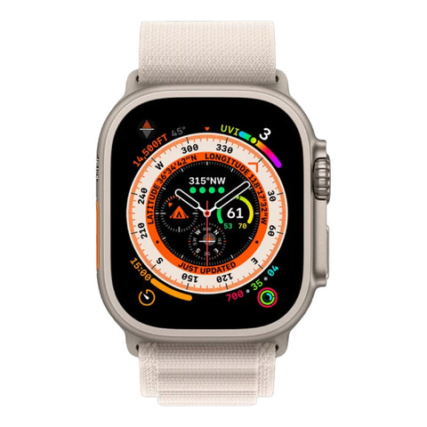 GETIT.QA- Qatar’s Best Online Shopping Website offers APPLE WATCH ULTRA GPS + CELLULAR TITANIUM CASE WITH STARLIGHT ALPINE LOOP, 49 MM, MEDIUM (BAND SIZE), MQFR3 at the lowest price in Qatar. Free Shipping & COD Available!