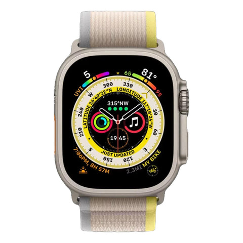 GETIT.QA- Qatar’s Best Online Shopping Website offers APPLE WATCH ULTRA GPS + CELLULAR TITANIUM CASE WITH YELLOW/BEIGE TRAIL LOOP, 49 MM, SMALL/MEDIUM (BAND SIZE), MNHK3 at the lowest price in Qatar. Free Shipping & COD Available!