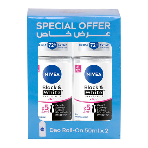 GETIT.QA- Qatar’s Best Online Shopping Website offers NIVEA WOMEN BLACK & WHITE INVISIBLE ROLL-ON DEODORANT 2 X 50 ML at the lowest price in Qatar. Free Shipping & COD Available!