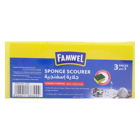 Famwel General Purpose Sponge Scourer Nail Saver 3 pcs