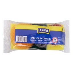 Famwel Assorted Pot Sponge Scourer PS6A 6 pcs