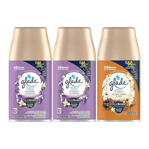 Glade Automatic Refill Air Freshener Lavender & Vanilla + Elegant Amber Oud Value Pack 3 x 269 ml