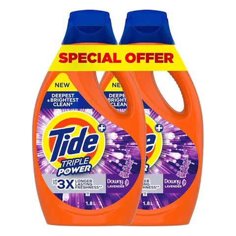 Tide Triple Power Downy Lavender Liquid Detergent Value Pack 2 x 1.8 Litres
