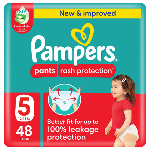 Pampers Rash Protection Pants Diapers, Size 5, 12-18kg, Mega Pack, 48 pcs