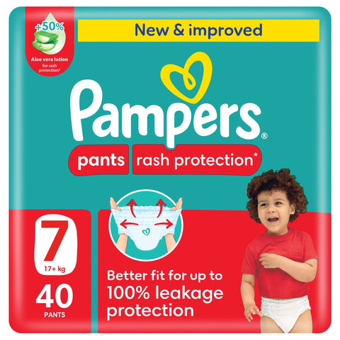 Pampers Rash Protection Pants Diapers, Size 7, 17+kg, Jumbo Pack, 40 pcs