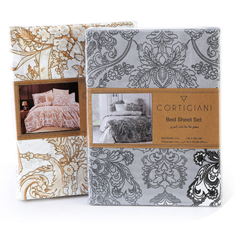 Cortigiani Tur Bed Sheet with 2 Pillow Cover Set, 240 x 260 cm, Assorted