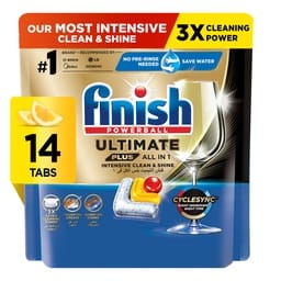 Finish Ultimate Plus Dishwasher Tablets Lemon Scent 3x More Cleaning Power 14 pcs