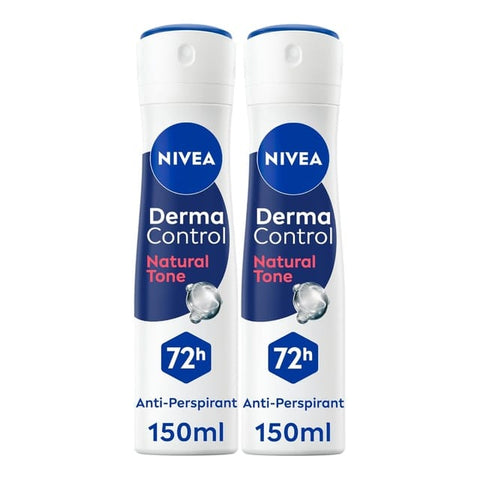 Nivea Derma Control Natural Tone 72H Protection Anti-Perspirant Spray For Women 2 x 150 ml