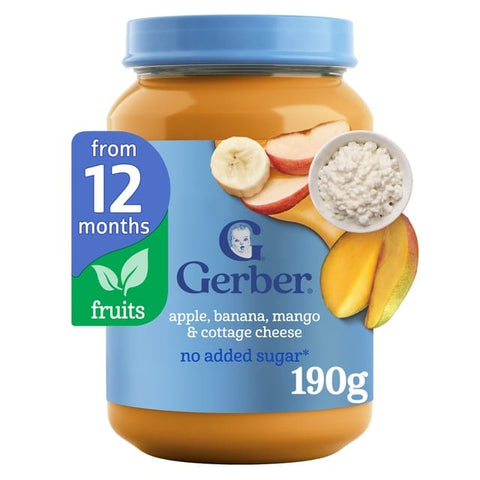 Gerber Baby Food Apple, Banana, Mango & Cottage Cheese Puree No Added Sugar from 12 Months 190 g