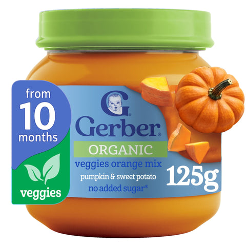 Gerber Organic Baby Food Pumpkin & Sweet Potato Puree No Added Sugar from 10 Months Jar 125 g