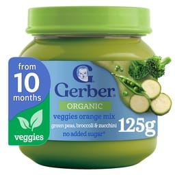 Gerber Organic Baby Food Green Peas, Broccoli & Zucchini Puree from 10 Months Jar 125 g