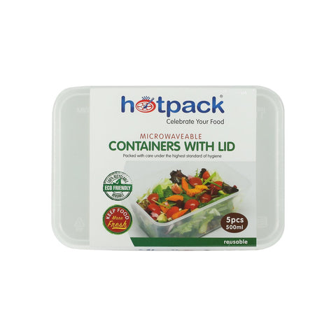 GETIT.QA- Qatar’s Best Online Shopping Website offers HOT PACK 500 ML MICROWAVABLE CONTAINER WITH LID 5 PCS at the lowest price in Qatar. Free Shipping & COD Available!