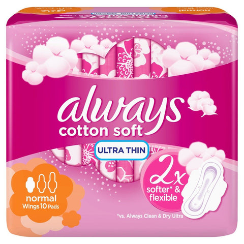 GETIT.QA- Qatar’s Best Online Shopping Website offers ALWAYS COTTON SOFT ULTRA THIN NORMAL SANITARY PADS WITH WINGS 10PCS at the lowest price in Qatar. Free Shipping & COD Available!