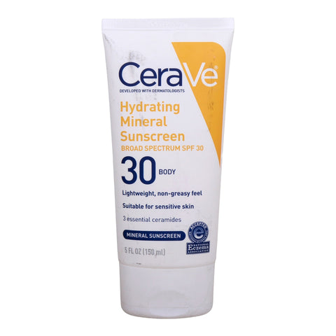 GETIT.QA- Qatar’s Best Online Shopping Website offers CeraVe Hydrating Mineral Sunscreen SPF30 For Body 150 ml at the lowest price in Qatar. Free Shipping & COD Available!
