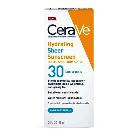GETIT.QA- Qatar’s Best Online Shopping Website offers CeraVe Hydrating Sheer Sunscreen SPF30 For Face & Body 89 ml at the lowest price in Qatar. Free Shipping & COD Available!