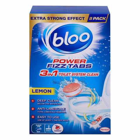 GETIT.QA- Qatar’s Best Online Shopping Website offers BLOO POWER FIZZ TABS 3-IN-1 TOILET SYSTEM CLEANER LEMON 8 PCS 200 G at the lowest price in Qatar. Free Shipping & COD Available!