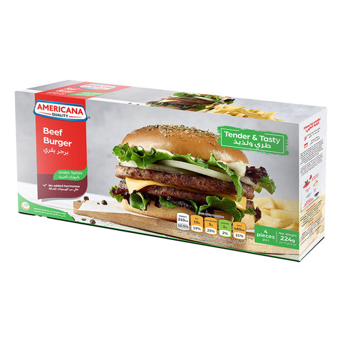 GETIT.QA- Qatar’s Best Online Shopping Website offers AMERICANA BEEF BURGER ARABIC SPICES 4 PCS 224 G at the lowest price in Qatar. Free Shipping & COD Available!