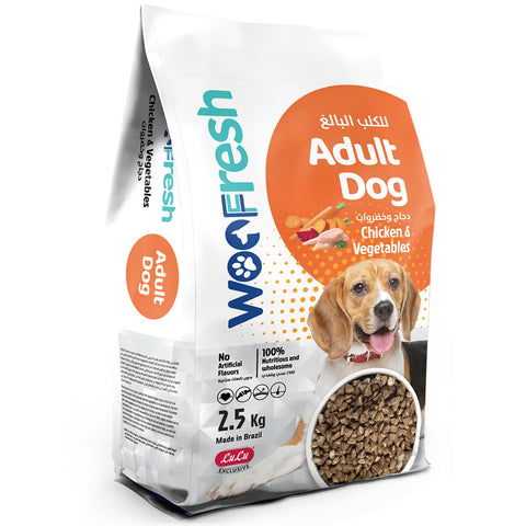 GETIT.QA- Qatar’s Best Online Shopping Website offers WOO FRESH DOG FOOD CHICKEN & VEGETABLES FOR ADULT DOG 2.5 KG at the lowest price in Qatar. Free Shipping & COD Available!