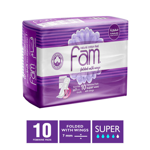 GETIT.QA- Qatar’s Best Online Shopping Website offers FAM NATURAL COTTON FEEL MAXI THICK FOLDED WITH WINGS SUPER SANITARY 10PCS at the lowest price in Qatar. Free Shipping & COD Available!