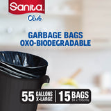 GETIT.QA- Qatar’s Best Online Shopping Website offers SANITA CLUB GARBAGE BAGS OXO-BIODEGRADABLE 55 GALLONS X-LARGE SIZE 84 X 105 CM 15 PCS at the lowest price in Qatar. Free Shipping & COD Available!