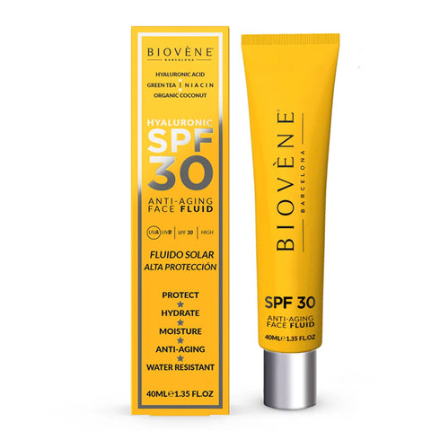 GETIT.QA- Qatar’s Best Online Shopping Website offers Biovene Barcelona Hyaluronic SPF 30 Sun Protection Anti Aging Face Fluid 40 ml at the lowest price in Qatar. Free Shipping & COD Available!