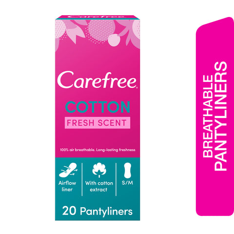 GETIT.QA- Qatar’s Best Online Shopping Website offers CAREFREE PANTY LINERS COTTON FRESH SCENT 20PCS at the lowest price in Qatar. Free Shipping & COD Available!