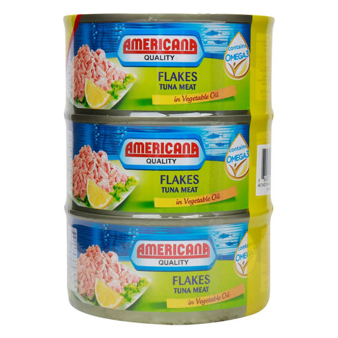 GETIT.QA- Qatar’s Best Online Shopping Website offers AMERICANA FLAKES TUNA MEAT IN VEGETABLE OIL VALUE PACK 3 X 170 G at the lowest price in Qatar. Free Shipping & COD Available!
