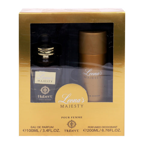 GETIT.QA- Qatar’s Best Online Shopping Website offers Hubert Leona's Majesty Eau de Parfum 100 ml + Deodorant 200 ml at the lowest price in Qatar. Free Shipping & COD Available!