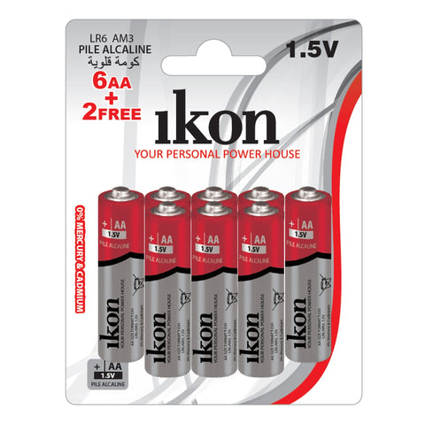 Ikon alkaline AA battery 1.5V, 8 pcs