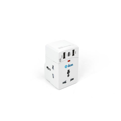 GETIT.QA- Qatar’s Best Online Shopping Website offers IKON 3 WAY ADAPTER WITH 2 USB-A AND 1USB-C PORTS, IK-301MPU at the lowest price in Qatar. Free Shipping & COD Available!