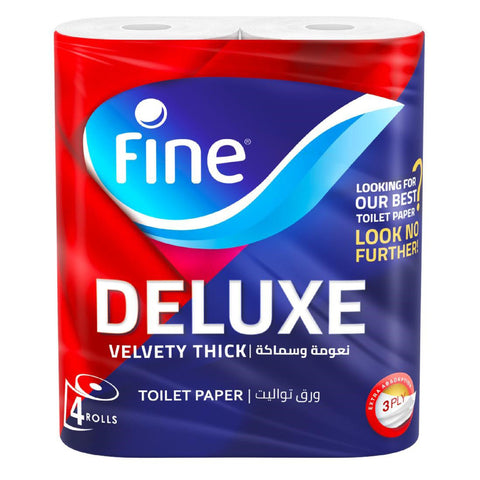 GETIT.QA- Qatar’s Best Online Shopping Website offers FINE DELUXE TOILET PAPER 3PLY 4 X 150 SHEETS at the lowest price in Qatar. Free Shipping & COD Available!