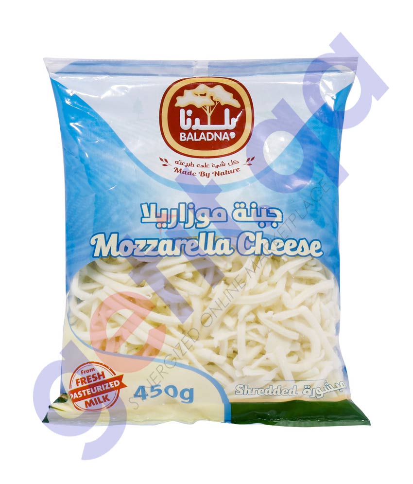 Buy Baladna Shredded Full Fat Mozzarella Cheese 450G Doha Qatar