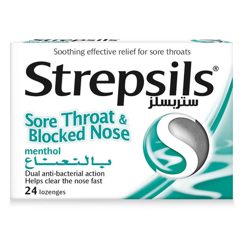 GETIT.QA- Qatar’s Best Online Shopping Website offers STREPSILS SORE THROAT & BLOCKED NOSE MENTHOL 24 PCS at the lowest price in Qatar. Free Shipping & COD Available!
