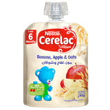 GETIT.QA- Qatar’s Best Online Shopping Website offers NESTLE CERELAC BANANA-- APPLE-- & OATS FRUITS PUREE POUCH BABY FOOD 90 G at the lowest price in Qatar. Free Shipping & COD Available!