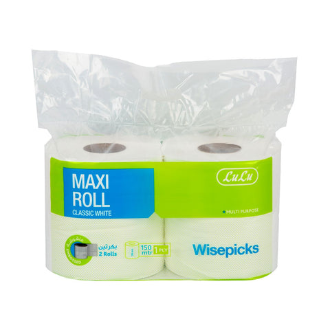 GETIT.QA- Qatar’s Best Online Shopping Website offers LULU WISEPICKS CLASSIC WHITE MAXI ROLL 1PLY 150MTR 2 ROLLS at the lowest price in Qatar. Free Shipping & COD Available!