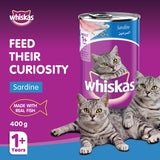 GETIT.QA- Qatar’s Best Online Shopping Website offers WHISKAS SARDINE CAN WET CAT FOOD FOR 1+ YEARS ADULT CATS 400 G at the lowest price in Qatar. Free Shipping & COD Available!