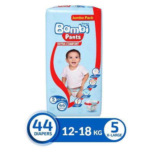 GETIT.QA- Qatar’s Best Online Shopping Website offers SANITA BAMBI BABY DIAPER PANTS SIZE 5 EXTRA LARGE 12-18 KG 44 PCS at the lowest price in Qatar. Free Shipping & COD Available!