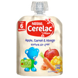 GETIT.QA- Qatar’s Best Online Shopping Website offers NESTLE CERELAC APPLE-- CARROT-- & MANGO FRUITS PUREE POUCH BAY FOOD FROM 6 MONTHS 90 G at the lowest price in Qatar. Free Shipping & COD Available!